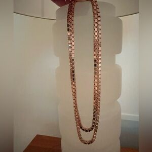 Milor Italy Bronze Chunky Box Chain Necklace Chic Long 36 inch NWT ✨